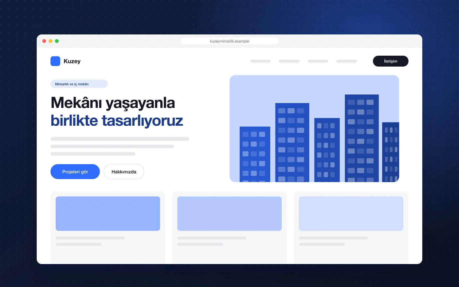 Kuzey Mimarlık Kurumsal Sitesi: masaüstü görünüm